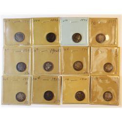 1892-1914 Barber Dimes, 12 pieces