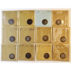 1892-1914 Barber Dimes, 12 pieces