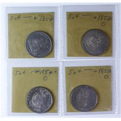 1854-1855 Liberty Seated Half Dollars, 4 pieces