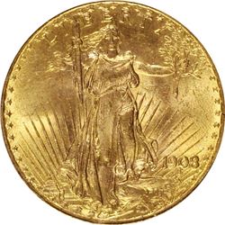 1908 $20 St. Gaudens. No Motto