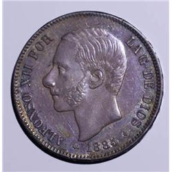Spain, , 1885, 5 Pesetas