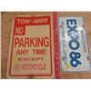 Image 1 : PLASTIC SIGN AND LICENSE PLATE (TOW AWAY AND VANCOUVER EXPO 1986)