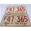 Image 2 : LOT OF 6 LICENSE PLATES (1973 HOME OF THE RCMP, 2 OF F47-365) *SASK*