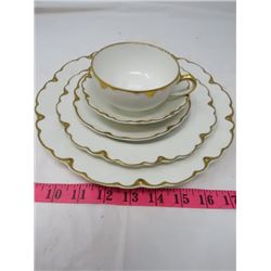 LOT INCLUDING, DINNER PLATE, SALAD BOWL, SAUCER, DESSERT PLATE (CHINA WHITE AND GOLD IN COLOR) *THEO