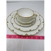 Image 1 : LOT INCLUDING, DINNER PLATE, SALAD BOWL, SAUCER, DESSERT PLATE (CHINA WHITE AND GOLD IN COLOR) *THEO