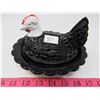 Image 1 : HEN ON NEST, BLACK GLASS, HAND DECORATED