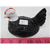 Image 4 : HEN ON NEST, BLACK GLASS, HAND DECORATED
