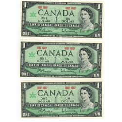 LOT OF 3 CENTENNIAL ONE DOLLAR BILLS (CANADA) *1867-1967*