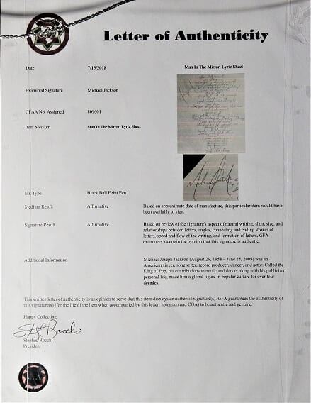Signed Man In The Mirror Lyrics Michael Jackson Framed