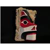 Image 2 : LILLY PURCELL, HAND CARVED AND PAINTED BEAR MASK WITH RABBIT FUR ACCENTS, SIGNED ON BACK BY ARTIST,