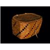 Image 2 : FRASER VALLEY FIRST NATION, FULLY IMBRICATED LIDDED WOVEN BOWL WITH RED AND BLACK DIAGONAL PATTERN,