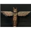 Image 1 : HAND CARVED DARK WOOD FIRST NATIONS 6 FIGURE TOTEM POLE, FEATURING EAGLE, HUMAN, BEAR, FROG AND
