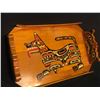 Image 2 : NASS RIVER FIRST NATION HAND CRAFTED AND PAINTED CEDAR CANOE TRAY FEATURING WOLF AND OTHER