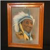 Image 1 : ORIGINAL PASTEL ON PAPER, "PORTRAIT OF AN INDIAN CHIEF", SIGNED ON LOWER RIGHT BY A. JAMES, 1952,