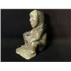 Image 2 : INUIT HAND CARVED SOAP STONE SCULPTURE OF A MAN SITTING, 10" TALL