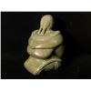 Image 3 : INUIT HAND CARVED SOAP STONE SCULPTURE OF A WOMAN SITTING WITH PAPOOSE, 9" TALL