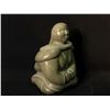 Image 4 : INUIT HAND CARVED SOAP STONE SCULPTURE OF A WOMAN SITTING WITH PAPOOSE, 9" TALL