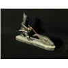 Image 2 : INUIT HAND CARVED SOAP STONE SCULPTURE OF A HUNTER AND SEAL, SIGNED ON FRONT EDGE BY ARTIST, 9"