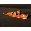 Image 1 : HAND CARVED NATIVE YEW WOOD PIPE WITH ABALONE INLAID EYES, ARTIST INITIALS ON BOTTOM, 11" LONG