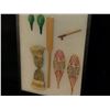Image 2 : MINIATURE MODEL COLLECTION OF NATIVE SNOW SHOES, PADDLE, CANE, SPOONS AND MITTS, 16" X 12" INC.