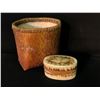 Image 1 : 2 MI'KMAQ EAST COAST NATIVE BASKETS: LARGE OPEN BIRCH BARK WOVEN BASKET, 8" TALL, AND PORCUPINE