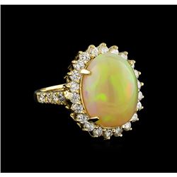 11.30 ctw Opal and Diamond Ring - 14KT Yellow Gold