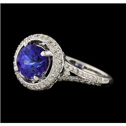 1.87 ctw Tanzanite and Diamond Ring - 18KT White Gold