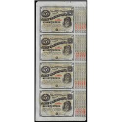 Uncut Sheet of (4) State of Louisiana Baby Bond Obsolete Notes