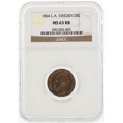 1864 L.A. Sweden ORE Coin NGC MS63RB