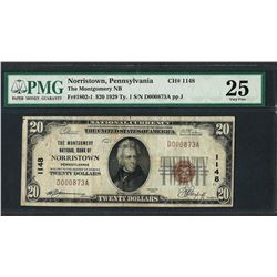 1929 $20 National Currency Note Montgomery, Pennsylvania CH# 1148 PMG Very Fine