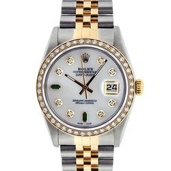 Rolex Mens 2 Tone 14K Mother Of Pearl Diamond 36MM Datejust Wristwatch