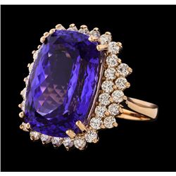 17.77 ctw Tanzanite and Diamond Ring - 14KT Rose Gold