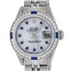 Rolex Ladies Stainless Steel MOP Diamond & Channel Set Sapphire Datejust Wristwa