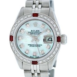 Rolex Ladies Stainless Steel Blue MOP Diamond & Ruby Datejust Wristwatch