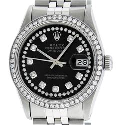 Rolex Mens Stainless Steel Black String Diamond 36MM Datejust Wristwatch