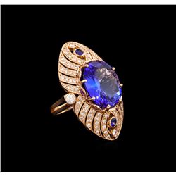 15.02 ctw Tanzanite, Sapphire and Diamond Ring - 14KT Rose Gold