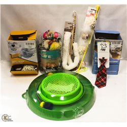 BOX OF CAT TOYS INCL WANDS, CATNIP TOY GAME,