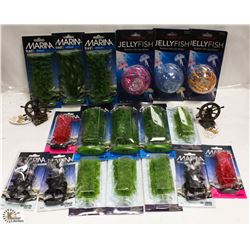 BOX OF ASSORTED AQUARIUM PLANTS AND JELLYFISH.