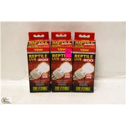 LOT OF 3 EXOTERRA REPTILE UVB 200 HIGH OUTPUT