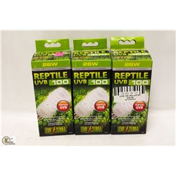LOT OF 3 EXOTERRA REPTILE UVB 100 TROPICAL