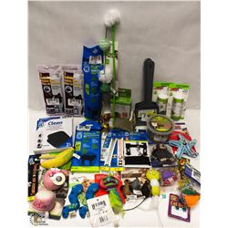 LARGE BOX OF ASSORTED CAT TOYS, CATNIP, LITTER