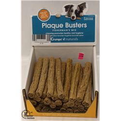 BOX OF CRUMPS PLAQUE BUSTERS DOG TREATS.