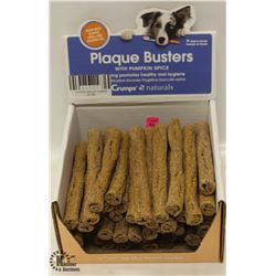 BOX OF CRUMPS PLAQUE BUSTERS DOG TREATS.