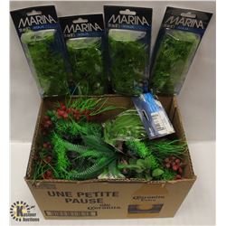 BOX OF ASSORTED AQUARIUM PLASTIC PLANTS,