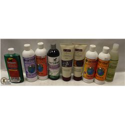 BOX OF ASSORTED PET SHAMPOO AND CONDITIONER.