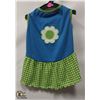 Image 1 : BLUE/GREEN PET DRESS WITH FLOWER SIZE MEDIUM.