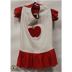 WHITE & RED PET DRESS WITH APPLE SIZE LARGE.