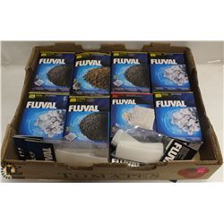 FLAT OF ASST FLUVAL ITEMS INCL CARBON, CLEAR MAX,