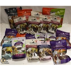 BOX OF ASSORTED DOG TREATS.