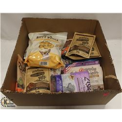 FLAT OF ASSORTED DOG TREATS, BRANDS INCL THREE